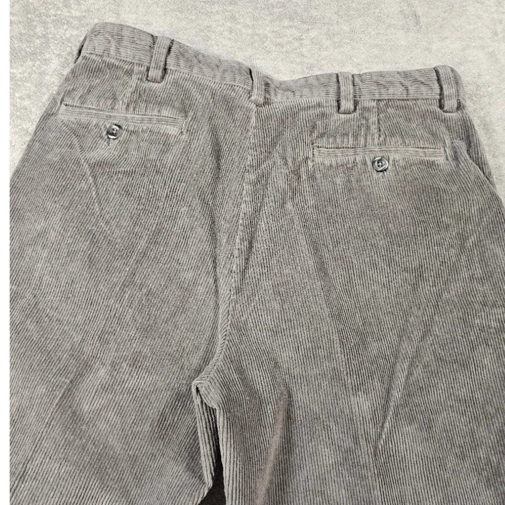 LL Bean Mens Grey Corduroy Pants Straight Leg Wide Wale Cotton Trousers 32x31